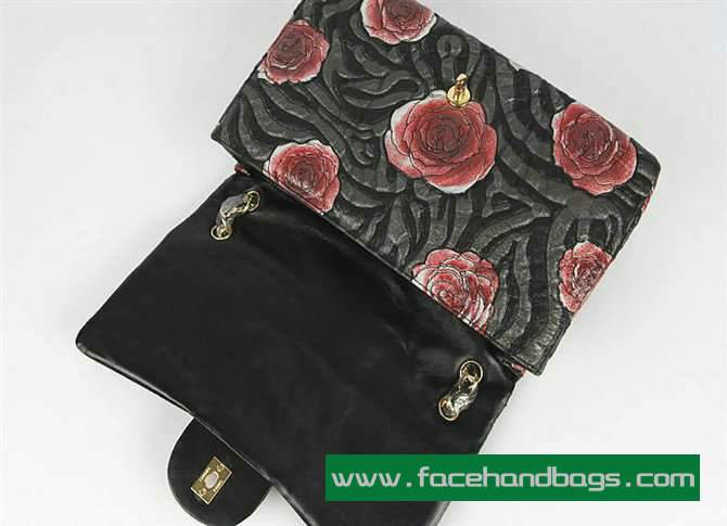 Chanel 2.55 Rose Handbag 50136 Gold Hardware-Black Red